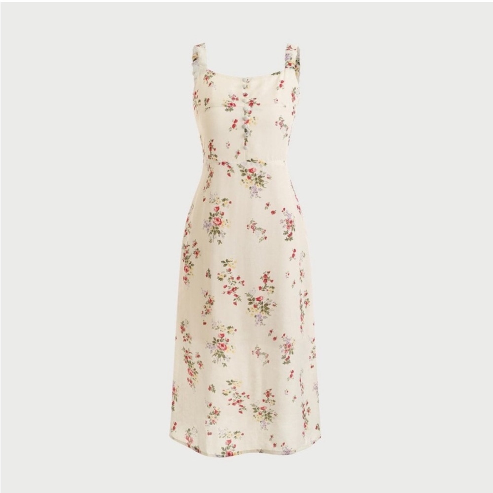 Rihoas Elasticized Shoulder Straps Floral Midi Dress